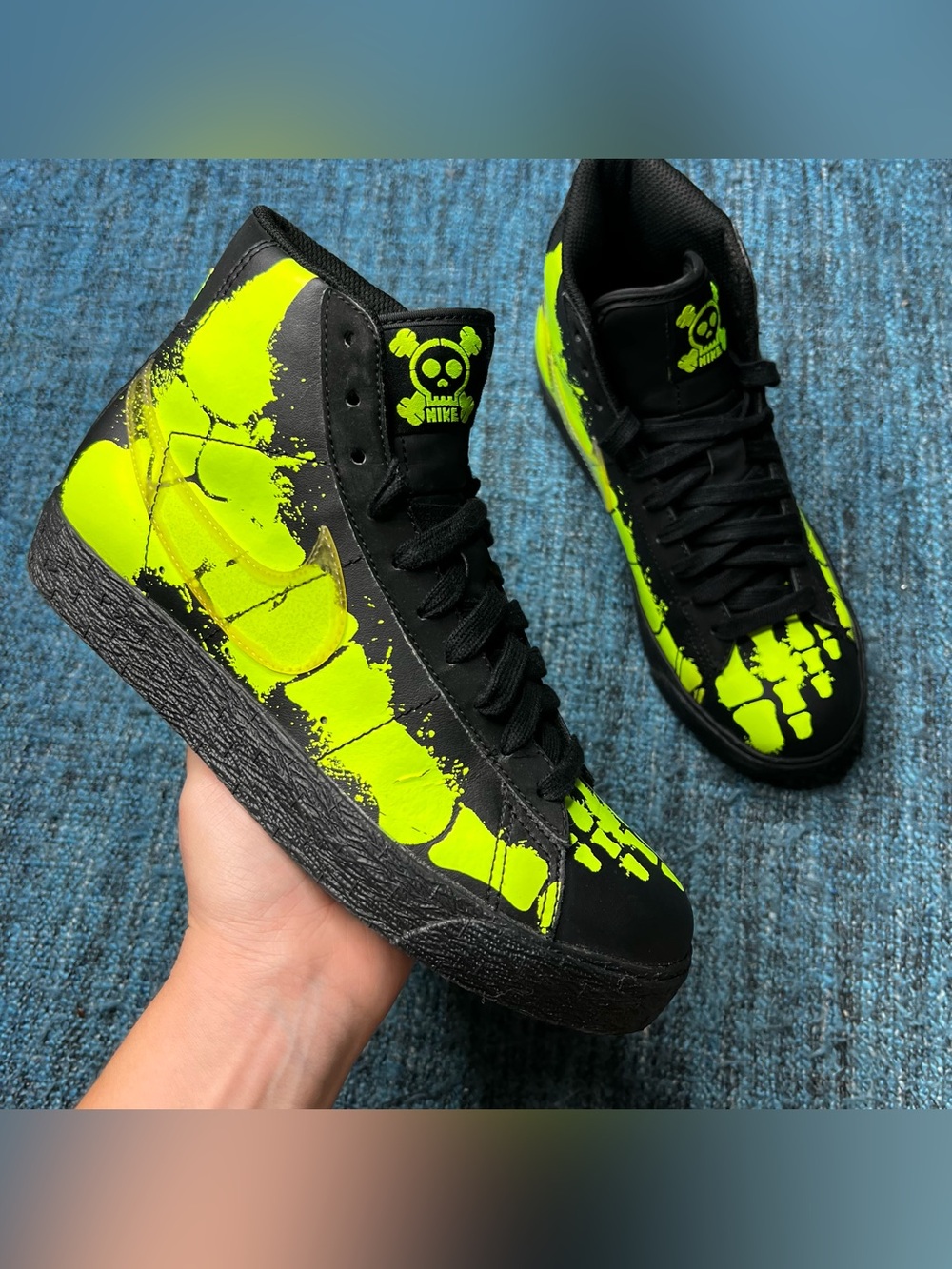 Nike Blazer Mid GS Glow in the Dark Skeleton Sneakers Black Volt 4.5Y or 6 Women